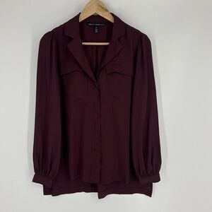 WHBM White House Black Market Top Size XS Maroon Blouse Soft Crepe Button
